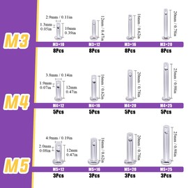 Swpeet 64Pcs 304 Stainless Steel M3 M4 M5 12 Type Clevis Pin Assortment Kit, Flat Head Pin with Hole Location Pin T-Shape Round Pin with Plastic Box