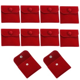 Esforzarse 10 Pcs Jewellery Pouches, Soft Velvet Gift Bags, Velvet Small Pouch With Snap Button, Jewelry Pouch Bags Velvet Jewelry Bags With Snap Button For Small Jewelry Travel(Red, 7 × 7 cm)
