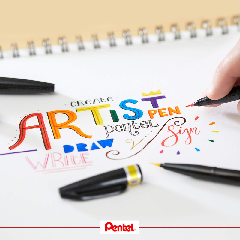 Pentel Arts Brush Sign Pen Artist Wallet of 12 Assorted