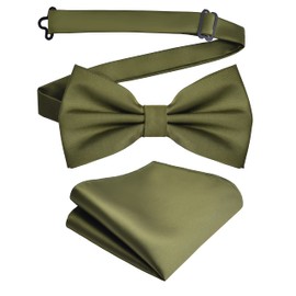 Branduce - Pajarita de doble pliegue preatada y bolsillo para hombre, Verde oliva, general