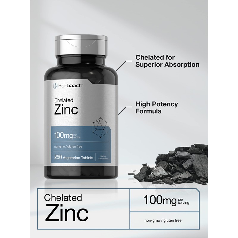 Horbäach Chelated Zinc Supplement 100mg | 250 Tablets | High