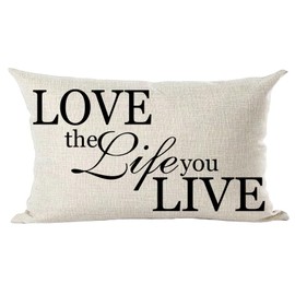 Ramirar Black Word Art Quote Love The Life You Live for Lover Inspirational Decorative Lumbar Throw Pillow Cover Case Home Living Room Bed Sofa Car Cotton Linen Rectangular 12 x 20 Inches