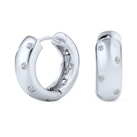 Zig Zag Bezel Set Cubic Zirconia Wide Kpop Huggie Hoop Earrings For Women For Men Polished .925 Sterling Silver