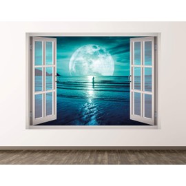West Mountain Moon Wall Decal Art Decor 3D Window Beach Sticker Mural Kids Room Custom Gift BL392 (70" W x 50" H)