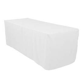 Leading Linens 12 Pack 4 ft Rectangle White Fitted Polyester Tablecloth, Table Cover Fabric Linen Cloth Wedding Reception Restaurant Banquet Party Machine Washable