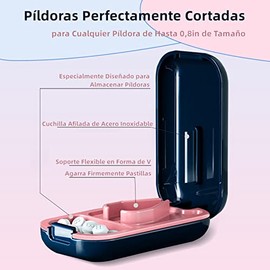 Cortador de Pastillas con Organizador,2 Piezas de Partidor y Triturador Mini de Píldoras para Dividir Medicamentos,Divisor de Tabletas y Vitaminas Portátil,para Cortar Pastillas Grandes y Pequeñas