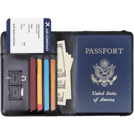 Shvigel US RFID Blocking Passport Card Holder For Travel - USA Faux Leather Passport Cover – Small American Passport Protector Case for Women Men (Glossy Black)