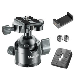 Manbily Q-36 Tripod Ball Head 36mm Low-profile Ballheads Mount for Tripods Monopods Shooting, Metal Aluminum Max 15KG, 360° Panoramic with Dual U-Slot Arca-Swiss QR-Plate*2, 3/8" & 1/4" for DSLR Phone