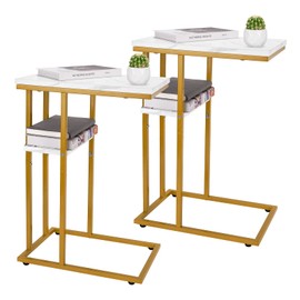 Yoobure C Table End Table Set of 2, Side Tables Living Room, C Shaped Side Table, Couch Tables That Slide Under Couch Table with Metal Frame, Rustic Snack Table for Bedroom/Small Spaces Large Desktop