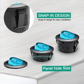 QTEATAK SPDT AC 6A/125V 10A/250V 3 Pins 2 Position On/Off Blue LED Rocker Toggle Switch for Car and Boat Toggle Switches