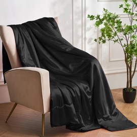 YASMENG Black Cooling Satin Throw Blanket 50 x 60 Inches Soft Lightweight Silky Bed Blanket for Couch, Sofa, Camping, Bed, Outdoor, Travel, Car