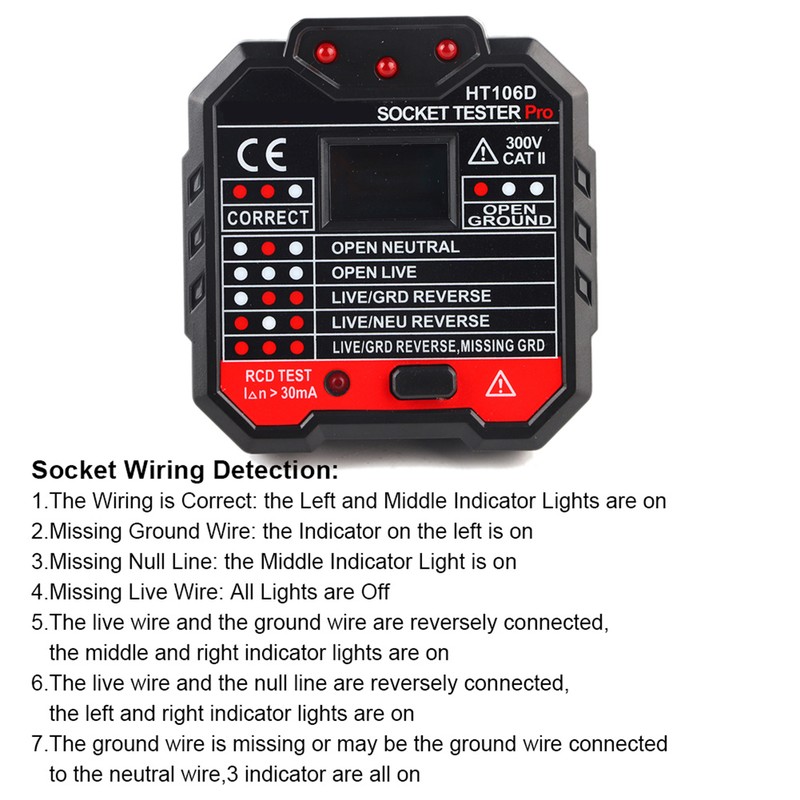 Electric Socket Tester Digital Display Fault Checker Detector Wall Plug