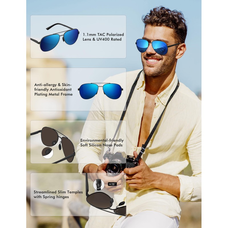LUENX Aviator Sunglasses for Men Women Polarized - UV400 Protection,