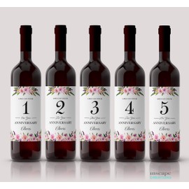 ● Wedding MILESTONES Wine Labels ● SET of 5 ● Wine Bottle Labels for Bride & Groom Gift, Engagement Bridal Shower Gifts, Guest Book, Wedding Gift Ideas, Tote Bag, Weatherproof Dreamy Rose A140-MS-5