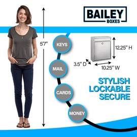 Modern Wall Mounted Locking Small Architectural Mailbox from Bailey Boxes - 12.25" H x 10.25" W x 3.5" D - The Murphy