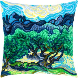 Brvsk Olive Trees. Needlepoint Kit w/Printed Tapestry Canvas (40 × 40 cm) — Needlepoint Cushion Kit for Creative Home Décor — Needlework Kit for Adult Beginners