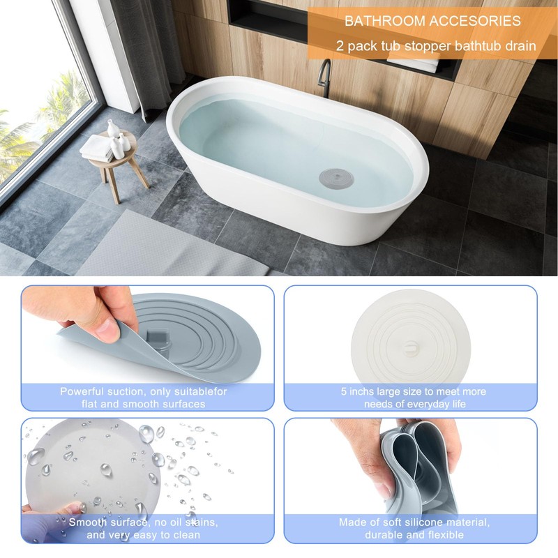 Bathtub Drain Stopper 3 Pack, V-TOP 5inch Tub Stopper Bathtub