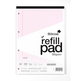 Silvine A4 Pink Paper Dyslexia Refill Pad - Lined with Margin (100 Pages)