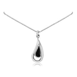 Black Onyx Teardrop Necklace for Women, Sterling Silver Tear Drop Black Onyx Pendant Necklace, Birthday or Holiday Gift for Wife, Girlfriend or Best Friend (18 inches plus 2-inch extender)