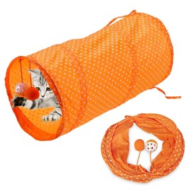 Cat Tunnel Toy, Foldable Pet Cat Tunnel, Cat Maze, Pet Play Channel, Orange Print Cat Channel, Bell And Wrinkle Ball, Pet Interaction For Kittens, Puppies, Rabbits