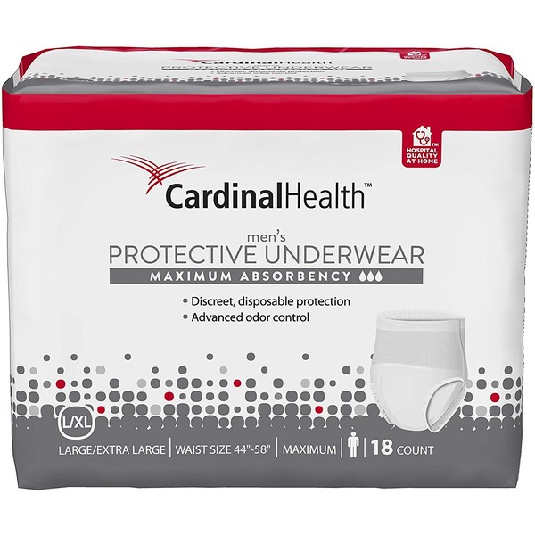 55UWMLXL18PK - Cardinal Maximum Absorbency Protective Underwear for Men, Large/Extra Large, 45-58, 130-230 lbs Replaces ZRPUM18