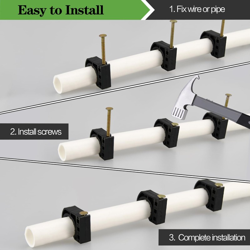 200 Pack 3/4" Half Clamps J-Hook with Nails Set, J
