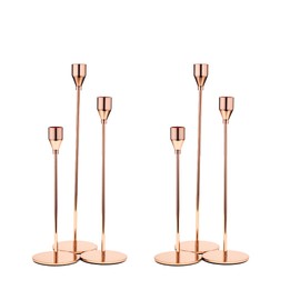 Aha Essential - Juego de 6 portavelas cónicos para decoración del hogar, bodas, cenas, fiestas, aniversario, baño, portavelas para centro de mesa (oro rosa)