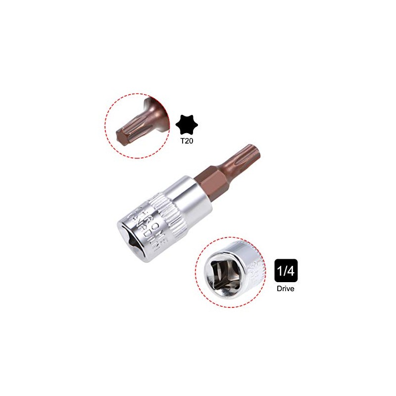 sourcing map 2pcs 1/4" Drive x T20 Torx Bit Socket,