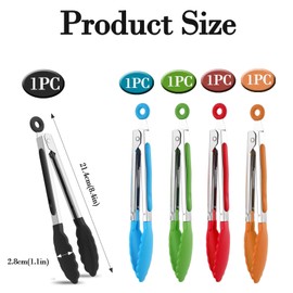 Kitchen Tongs, 5Pcs 8.4”Non-Slip Stainless Steel Cooking Tongs with Locking Clip, Salad Tongs Non-Stick Non-Scratch Serving Tongs for Cooking, BBQ, Serving, Heat Resistant Handle (Multicolor)