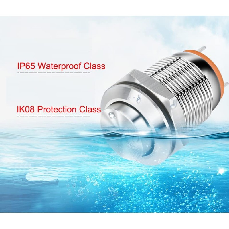 Momentary Waterproof Push Button (High Head)) Silver Stainless Steel Push