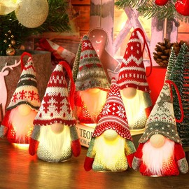 Johiux 6 Pieces Christmas Tree Decorations LED Gnomes Hanging Ornaments, Gnomes with Led Light Xmas Decorations Gonks Christmas,Swedish Nordic Christmas Indoor Decoration Holiday Decor.