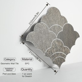 COLAMO Luxury Peel and Stick Backsplash,Mix Metal Silver Faux Stone Adhesive Tile,Stick on Arabesque Geometric Water Jet Design,Accent Wall Mosaic Tile for Kitchen,Bathroom(Sample,Light Black Marble)