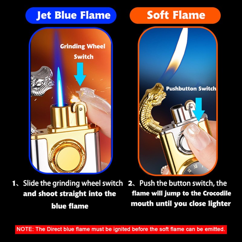 Torch Lighter, Magic Crocodile Dual Flame Lighter with Refillable Butane
