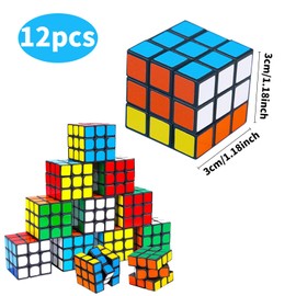 Mini Rubik's Cube Set, 12 Pieces Magic Cube 3 x 3 cm, Magic Cube Toy Gifts, Speed Cube for Christmas, Travel Games, Children's Birthday, Girls and Boys