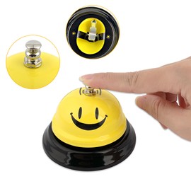Stainless Steel Table Bell, Yellow Smile Metal Service Bell with Non-Slip Base Design, Ideal for Restaurant Waiter Calls, Hotel Reception and Pet Training