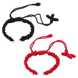 2 Pcs Red Nylon Weave Bracelets Black Adjustable Braided Nylon Cord Bracelets Half-Finished Bracelets Colorful Knotting Bracelet Ropes for Valentine’s Gifts Women Men Wrist Charms