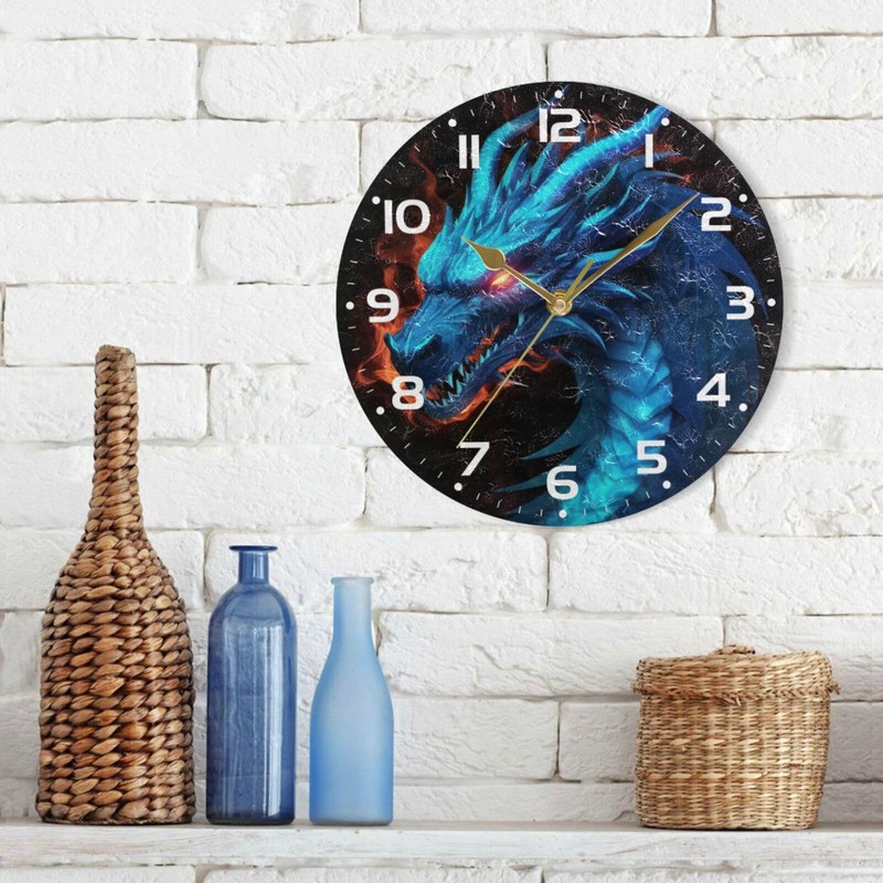 YETTASBIN Dragon Wall Clock, Silent Non Ticking Battery Operated Creative