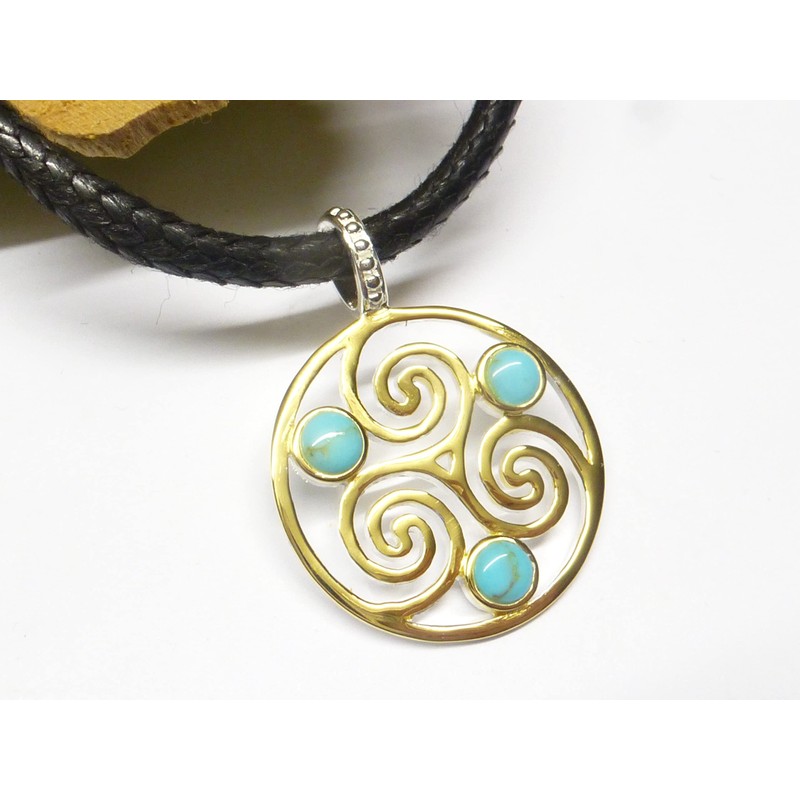 Silver Plated Turquoise Triskele Pendant Sterling Silver Protection Symbol Unisex,