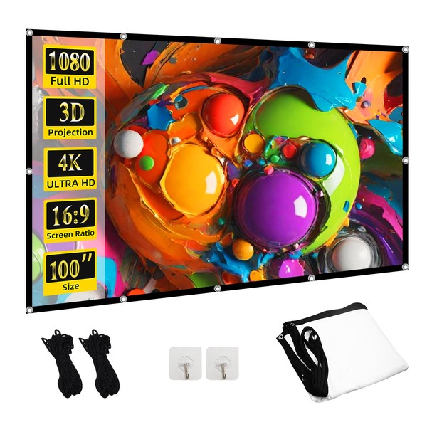 Projector Screen, TOWOND 100 inch Movie Projector Screen16:9 Foldable Portable
