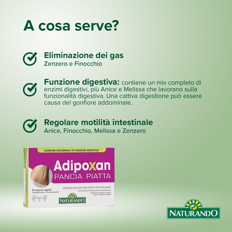Naturando Adipoxan Pancia Piatta, Contrasta i Gonfiori Addominali e Favorisce