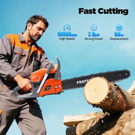 60CC Gas Chainsaw 22 Inch 2-Cycle Gas Powered Chainsaw 2800W Handheld Cordless Petrol Chain Saw for Forest, Wood and Garden Cutting Use