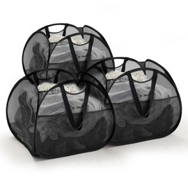 Mesh Pop Up Foldable Laundry Hamper with Strong Handles, Large Opening Clothes Hamper with Side Pockets, Storage Baskets for Dorm, Laundry Room, Bathroom or Travel, Black, 3 Pack