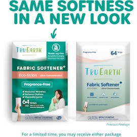 Tru Earth Fabric Softener Strips for Washing Machine, Alternative to Fabric Softener Liquid and Pods, Unscented Fragrance Free, Up to 128 Loads Per 64-Count