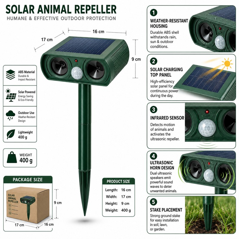 Solar Animal Repeller for Outdoor Use – Ultrasonic Motion Sensor
