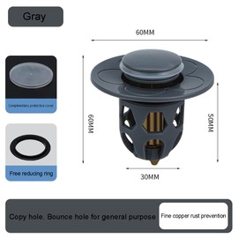 Facaimao 1Pcs Universal Bathroom Sink Stopper, Flower Pattern Bounce Sink Plug Suitable for 1.18-1.57 Inch Push Basin Pop-Up Drain Filter Anti-Clogging Sink Drain Filter with Hair Catcher (Gray)