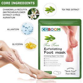 5 Pairs Foot Mask Foot Mask Nourishing Callus and Dead Skin Remove Foot Mask Anti Ageing Exfoliating Foot Peel Mask Socks Feet Exfoliating Spa for Women & Men Classic Tea Tree Oil