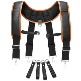 compuda Leather Tool belt suspenders,Comfortable and breathable Padded tool bag suspenders.Work belt Suspenders with Attachment Loops