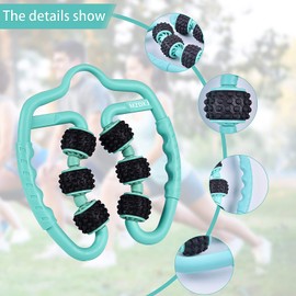 Upgraded Six-Wheel Muscle Roller - Arm & Leg Massager, Forearm & Calf Roller, Tennis Elbow Brace for Men, Carpal Tunnel & Tendonitis Relief, Perfect for Wrist, Hand, Foot, & Thigh(Cyan blue-6Wheel)