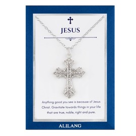 Alilang Celtic Cross Pendant Necklace with Jesus Christ Message Card & Envelope Christian Silvery Tone