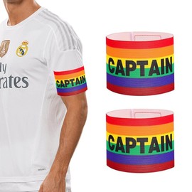 JAMAKALA 2pcs Football Captains Armbands, Elastic Breathable Rainbow Colour Captains Armbands, Soccer Player Bands Colourful Wrap Stretch Armbands, Adjustable Armbands for Youth & Adult,Team Training